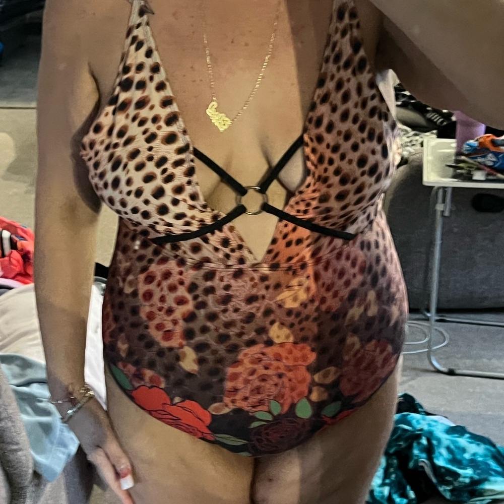 Leopard Print Swimsuit with Floral Accents